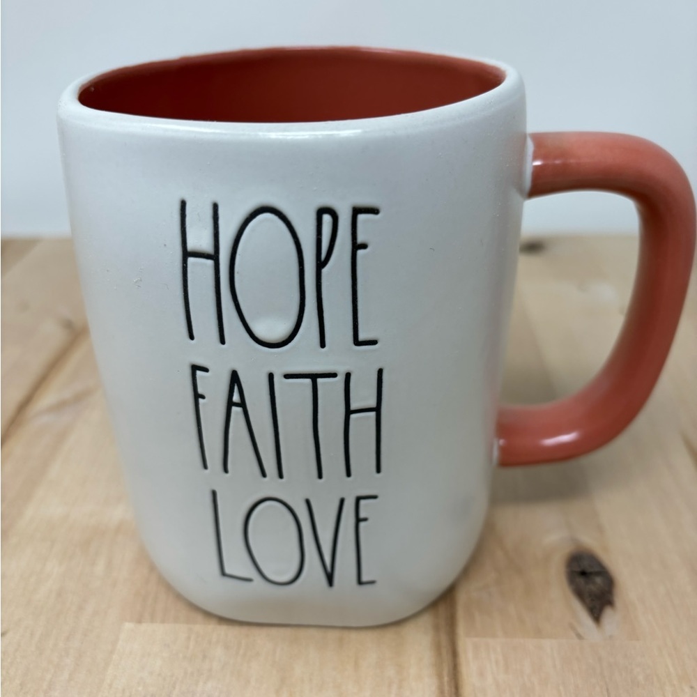Rae Dunn HOPE FAITH LOVE Mug Orange Interior and Handle New